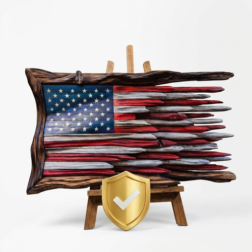 30-Day Warranty Protection for wooden American flag